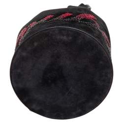 Christian Louboutin Black Suede Crystal Embellished Logo Marie Jane Bucket Bag