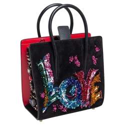 Christian Louboutin Black Suede and Leather Small Embroidered Love Paloma Tote