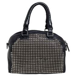 Pre Owned Christian Louboutin Black Leather Panettone Spikes Satchel