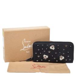Christian Louboutin Black Leather Spike Panettone Zip Around Wallet