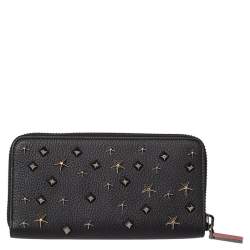 Christian Louboutin Black Leather Spike Panettone Zip Around Wallet