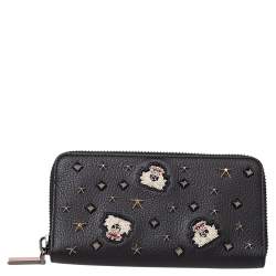Christian Louboutin Black Leather Spike Panettone Zip Around Wallet
