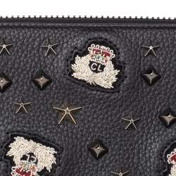 Christian Louboutin Black Leather Spike Panettone Zip Around Wallet