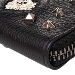 Christian Louboutin Black Leather Spike Panettone Zip Around Wallet