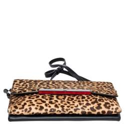 Christian Louboutin Beige/Brown Leopard Print Calf Hair Rougissime Shoulder Bag