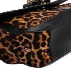 Christian Louboutin Black/Brown Leopard Print Calfhair and Leather Sweet Charity Shoulder Bag