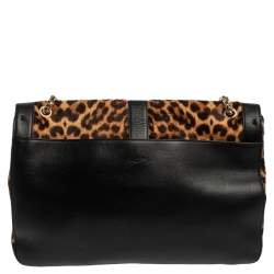 Christian Louboutin Black/Brown Leopard Print Calfhair and Leather Sweet Charity Shoulder Bag