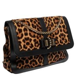 Christian Louboutin Black/Brown Leopard Print Calfhair and Leather Sweet Charity Shoulder Bag