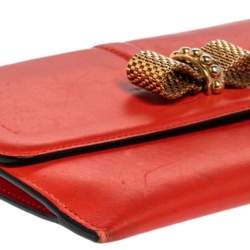 Christian Louboutin Coral Red Leather Sweet Charity Wallet