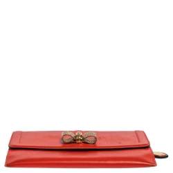 Christian Louboutin Coral Red Leather Sweet Charity Wallet