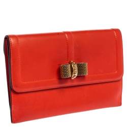 Christian Louboutin Coral Red Leather Sweet Charity Wallet