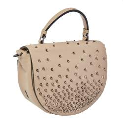 Christian Louboutin Beige Leather Studded Flap Top Handle Bag