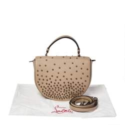 Christian Louboutin Beige Leather Studded Flap Top Handle Bag