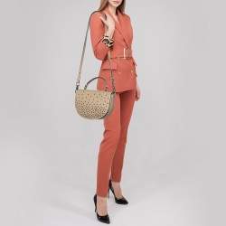 Christian Louboutin Beige Leather Studded Flap Top Handle Bag