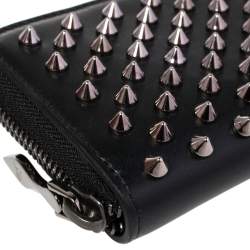 Pre Owned Christian Louboutin Black Spike Leather Panettone Coin Purse