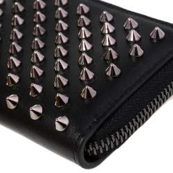 Pre Owned Christian Louboutin Black Spike Leather Panettone Coin Purse