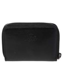 Pre Owned Christian Louboutin Black Spike Leather Panettone Coin Purse