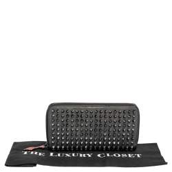 Pre Owned Christian Louboutin Grey Leather Spikes Panettone Zip Around Wallet