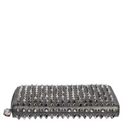 Pre Owned Christian Louboutin Grey Leather Spikes Panettone Zip Around Wallet