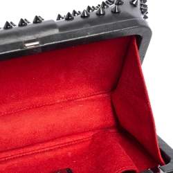 مملوكة مسبقًا حقيبة كلتش كريستيان لوبوتان غراندوتو سبايك جلد سوداء بسلسلة 