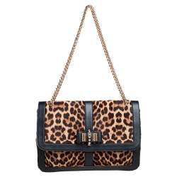 Christian Louboutin Black/Brown Leopard Print Calfhair and Leather Sweet Charity Shoulder Bag