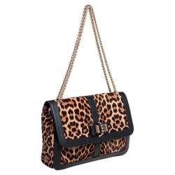 Christian Louboutin Black/Brown Leopard Print Calfhair and Leather Sweet Charity Shoulder Bag