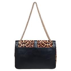 Christian Louboutin Black/Brown Leopard Print Calfhair and Leather Sweet Charity Shoulder Bag