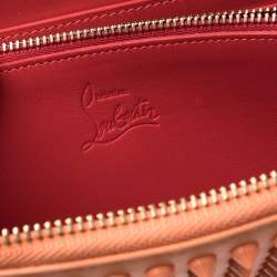 Christian Louboutin Coral Orange Leather Spikes Panettone Zip Around Wallet