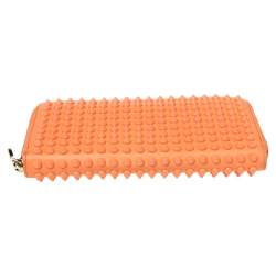 Christian Louboutin Coral Orange Leather Spikes Panettone Zip Around Wallet