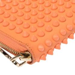 Christian Louboutin Coral Orange Leather Spikes Panettone Zip Around Wallet