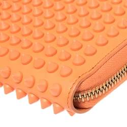 Christian Louboutin Coral Orange Leather Spikes Panettone Zip Around Wallet