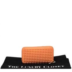 Christian Louboutin Coral Orange Leather Spikes Panettone Zip Around Wallet