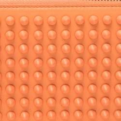Christian Louboutin Coral Orange Leather Spikes Panettone Zip Around Wallet