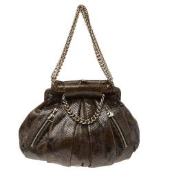 Christian Louboutin Olive Green Python Kiss-Lock Frame Hobo