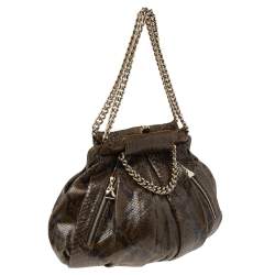 Christian Louboutin Olive Green Python Kiss-Lock Frame Hobo