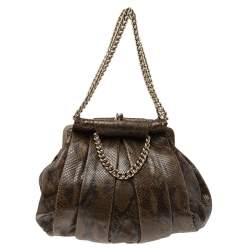 Christian Louboutin Olive Green Python Kiss-Lock Frame Hobo