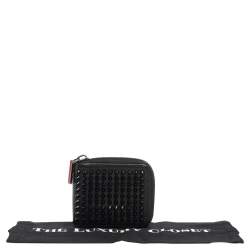 Pre Owned Christian Louboutin Black Leather Spiked Zip Around Wallet