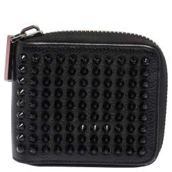 Pre Owned Christian Louboutin Black Leather Spiked Zip Around Wallet