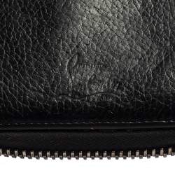 Pre Owned Christian Louboutin Black Leather Spiked Zip Around Wallet