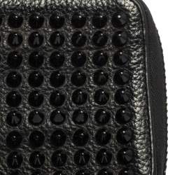Pre Owned Christian Louboutin Black Leather Spiked Zip Around Wallet