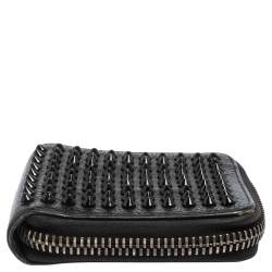 Pre Owned Christian Louboutin Black Leather Spiked Zip Around Wallet