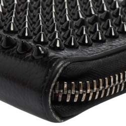 Pre Owned Christian Louboutin Black Leather Spiked Zip Around Wallet