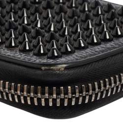 Pre Owned Christian Louboutin Black Leather Spiked Zip Around Wallet