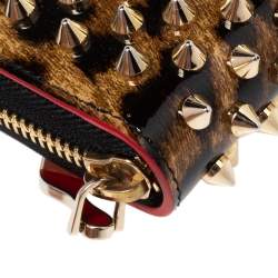 Christian Louboutin Beige/Brown Leopard Print Patent Leather Spikes Panettone Zip Around Wallet