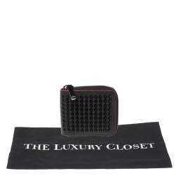 Pre Owned Christian Louboutin Black Leather Spiked Zip Around Wallet