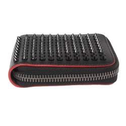 Pre Owned Christian Louboutin Black Leather Spiked Zip Around Wallet