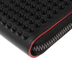 Pre Owned Christian Louboutin Black Leather Spiked Zip Around Wallet