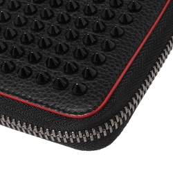 Pre Owned Christian Louboutin Black Leather Spiked Zip Around Wallet