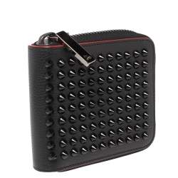 Pre Owned Christian Louboutin Black Leather Spiked Zip Around Wallet
