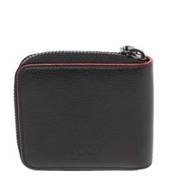 Pre Owned Christian Louboutin Black Leather Spiked Zip Around Wallet